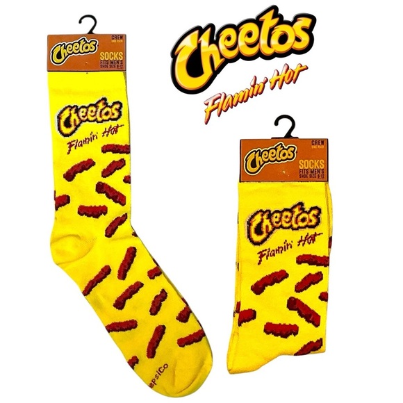 Socks Cheetos Flaming Hot Novelty Mid Calf Shoe Size Women 7-13 Unisex Men 6-12 - Picture 16 of 16